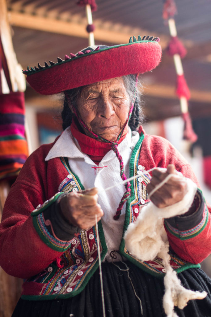 Peruvian wool spinning grandma
