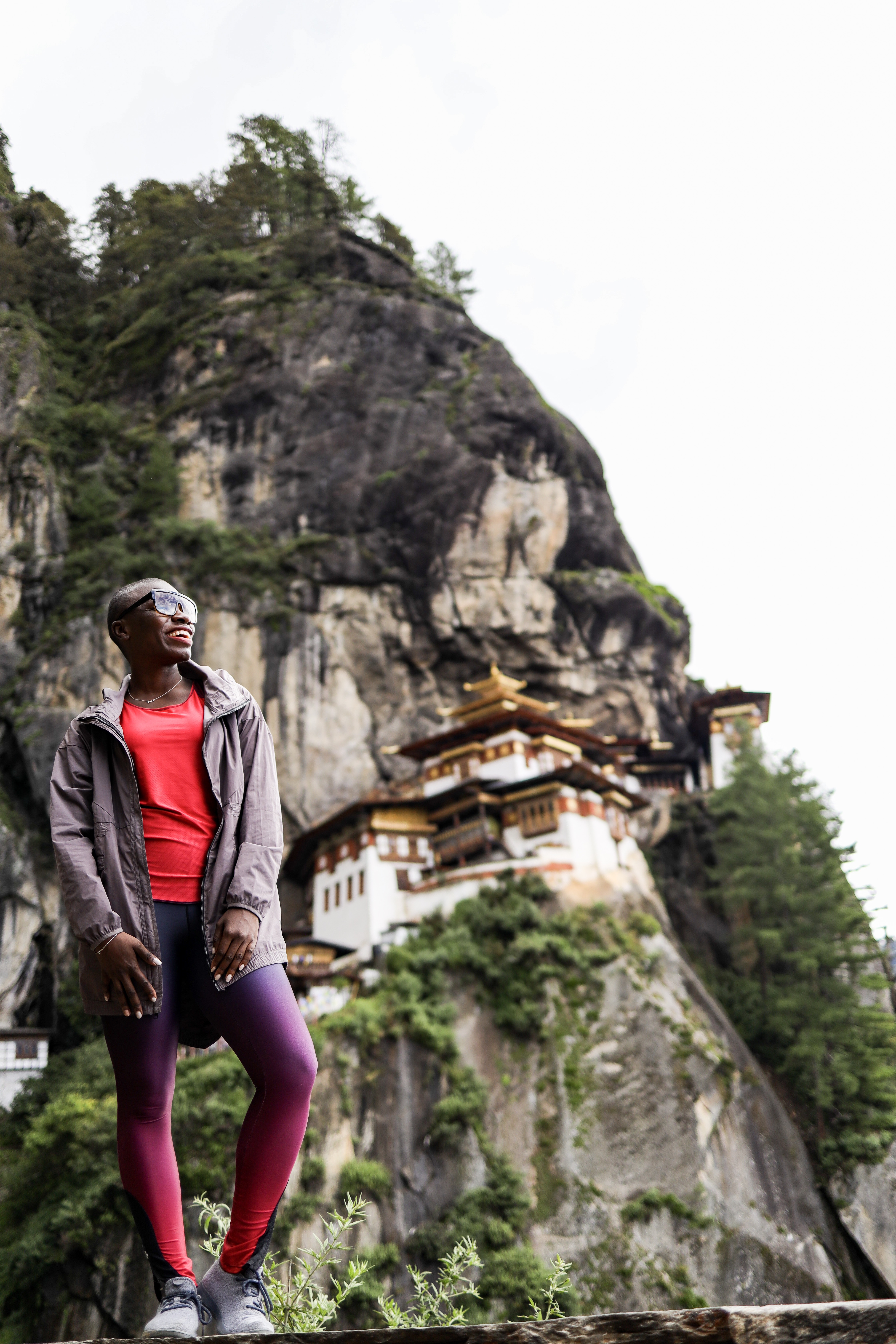 Black female traveler at Tiger's Nest Bhutan